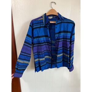 Chicos Design Long Sleeve Button Down Shirt Blue Purple Paisley Print Size 1